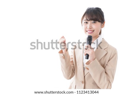 Woman talking with microphone