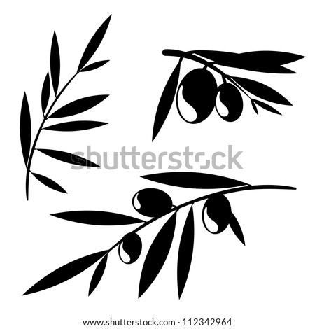 Graphic silhouettes of olive tree branches Royalty-Free Stock Photo #112342964