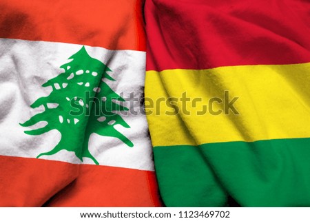 Lebanon and Bolivia flag on cloth texture