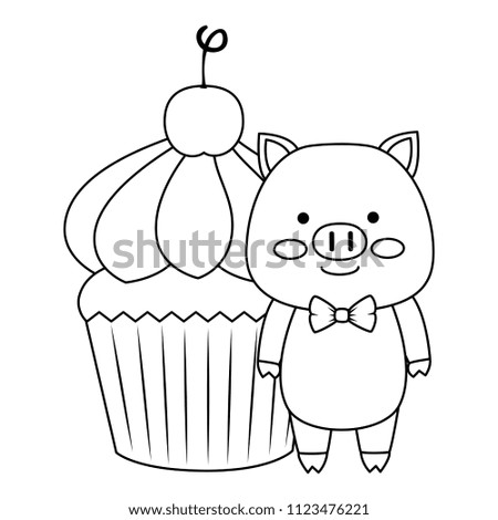 sweet cupcake with cute pig