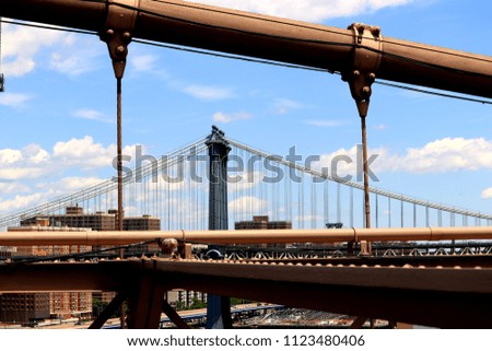 Manhattan Bridge view from Brooklyn Bridge,  New York City,  USA 