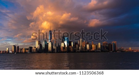 JUNE 4, 2018 - NEW YORK, NEW YORK, USA  - New York City Spectacular Sunset focuses on lower manhattan.
