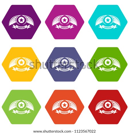 Dragon wing icons 9 set coloful isolated on white for web