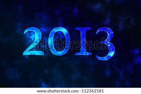 2013 on a dark blue blurred background with beautiful bokeh. New year greeting.