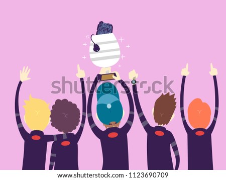 Illustration of a Team Teenage Guys Holding a Trophy for Winning an Online Video Game Event