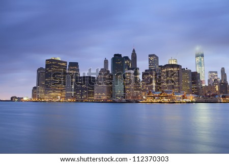 Lower Manhattan. Image of Lower Manhattan at twilight blue hour.