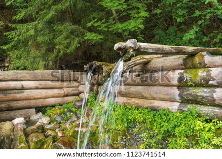Holy spring, the key Gremyachy, Svyatogorye. Russia, Moscow region, Sergiev Posad district, with. Willingly. Place of worship of believers Royalty-Free Stock Photo #1123741514