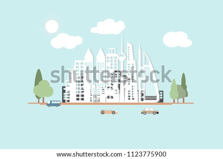 Skyscrapers in the big city style icons  On  Vector illustration On background