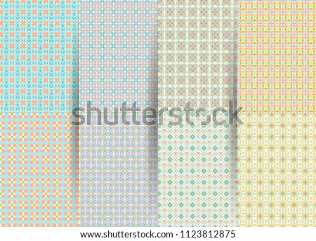 Set of 6 abstract seamless checkered geometric patterns. Vector yellow geometric ackground for fabrics, prints, children's clothes. Suits for Decorative Paper, Fashion Design, House Interior Design.