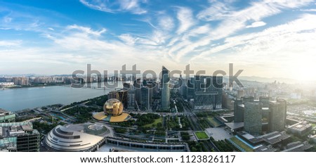 panoramic city skyline in hangzhou china Royalty-Free Stock Photo #1123826117
