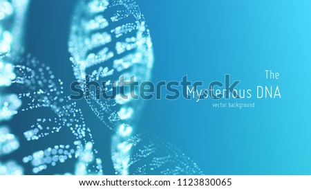 Vector abstract blue DNA double helix illustration with shallow depth of field. Mysterious source of life background. Genom futuristic image. Conceptual design of genetics information Royalty-Free Stock Photo #1123830065