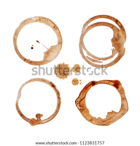 Set of coffee cup ring stains design collection isolated on white background