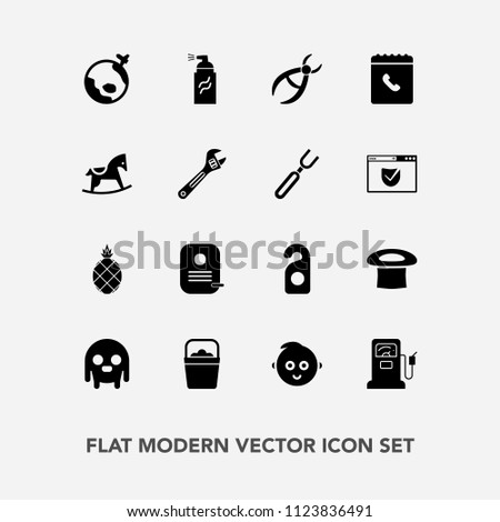 Modern, simple vector icon set with motel, pump, plane, street, child, water, space, cute, exotic, clinic, grunge, hotel, object, fuel, gas, childhood, fiction, fresh, abstract, dentistry, alien icons