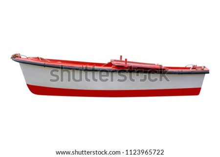 red wooden fishing boat isolated on white background