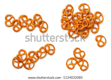 Pretzels isolated on white background. Flat lay. Top view Royalty-Free Stock Photo #1124032085