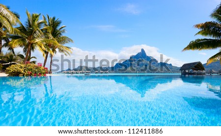 Beautiful view of Otemanu mountain on Bora Bora island Royalty-Free Stock Photo #112411886