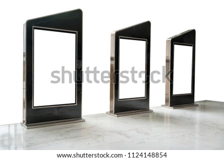 Three movie poster frames along the walkway isolated on white background for movie theater