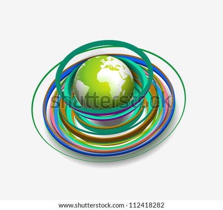 Global with swirl line icons. Vector illustration.