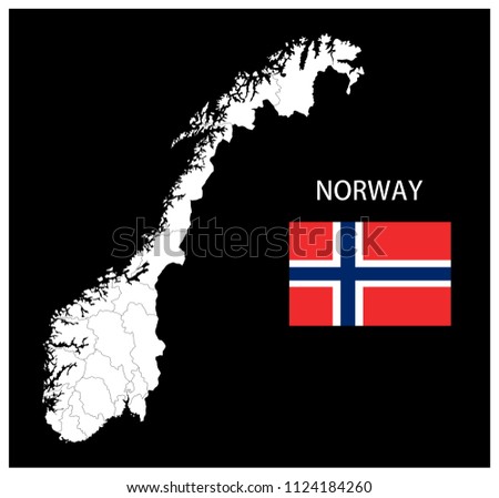 Map and National flag of Norway,Map Of Norway With Flag Isolated On Black Background,Vector Illustration Flag and Map of Norway for continue.