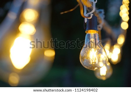 Beautiful classic lightbulb strand decorations. Royalty-Free Stock Photo #1124198402