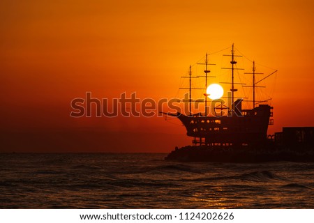 sunrise sail ship silhouette landscape