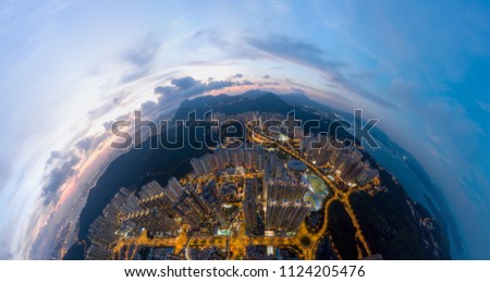 Panorama images of Hong Kong Cityscape at aerial view 