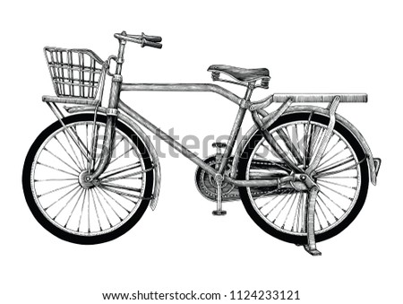 Vintage bicycle hand drawing clip art isolated on white bakground