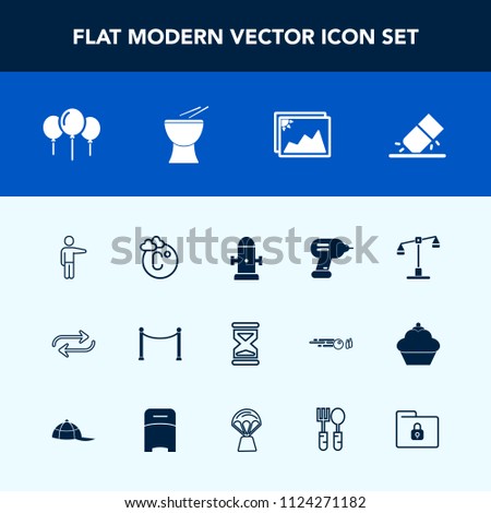 Modern, simple vector icon set with timer, hour, department, scale, photo, image, water, temperature, sand, industry, education, fence, replacement, clock, justice, white, replace, decoration icons