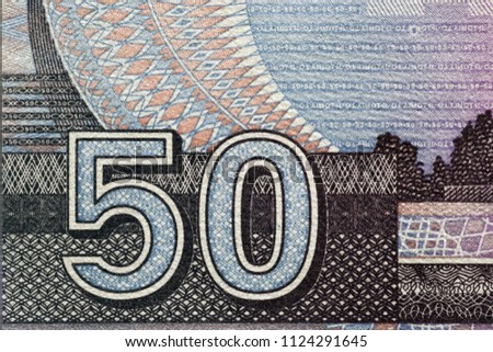 Asian banknote protective pattern with denomination mark.