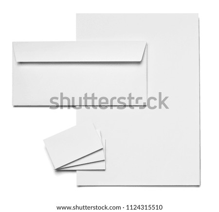 envelope, paper and business card template on white background