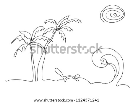 continuous line drawing of a natural coconut Vector Illustration