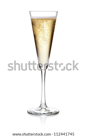 Glass of champagne on a white background Royalty-Free Stock Photo #112441745