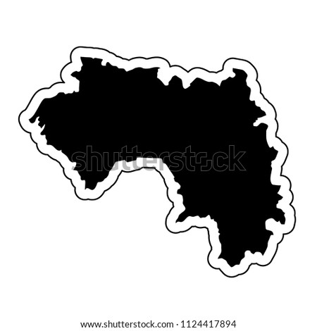 Black silhouette of the country Guinea with the contour line or frame. Effect of stickers, tag and label. Vector illustration.