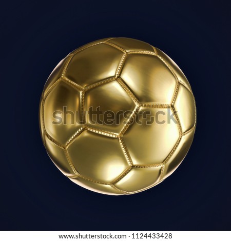 Golden soccer ball on dark blue background Royalty-Free Stock Photo #1124433428
