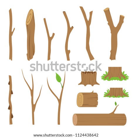 Hemp, logs, branches and sticks of forest trees. Vector cartoon illustration Royalty-Free Stock Photo #1124438642