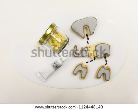 3D puzzle kid cookies in elephant shapes in white painting color palette