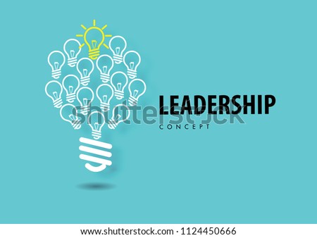 Leadership concept with paper art, abstract, light lamp, line icon paper cut style vector Royalty-Free Stock Photo #1124450666