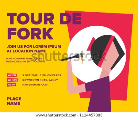 Food Tasting Event Promotion Design Template for Poster / Social / Banner / Emailer. Flat Vector Illustration of A Person Eating Pasta/Spaghetti with Fork. 