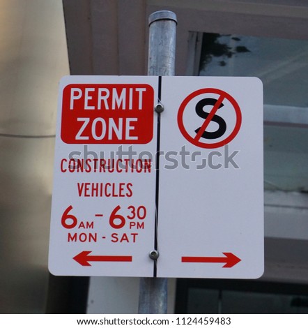 Permit Zone Construction Vehicles and No Standing Sign in Melbourne CBD Australia