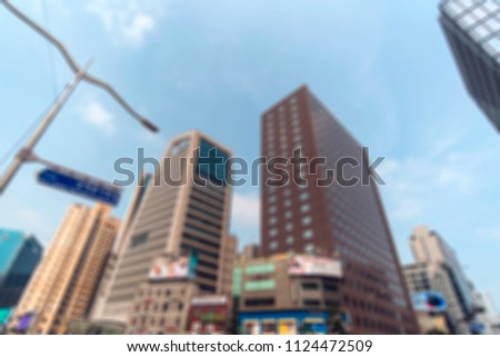 Seoul, South Korea, defocused blurred view of skyscrapers as Background, high resolution Pictures