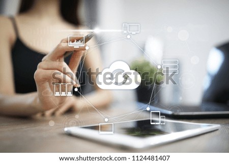 Cloud networking, Internet and modern technology concept on virtual screen.