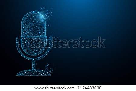 Microphone form lines, triangles and particle style design. Illustration vector