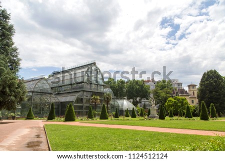 Botanical Garden in Lyon. Greenhouse in the park tete d'or of Lyon, France. Royalty-Free Stock Photo #1124512124