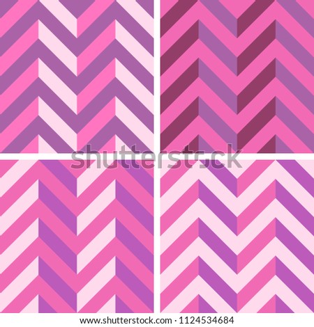 Vector chevron - set of four chevrons of pink and purple color. Zig-zag seamless patterns of a modern palette of bright and pastel tones.