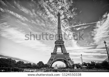 Eiffel Tower in Paris on beautiful autumn evening. Eifel tower is the symbol of Paris romantic and love
