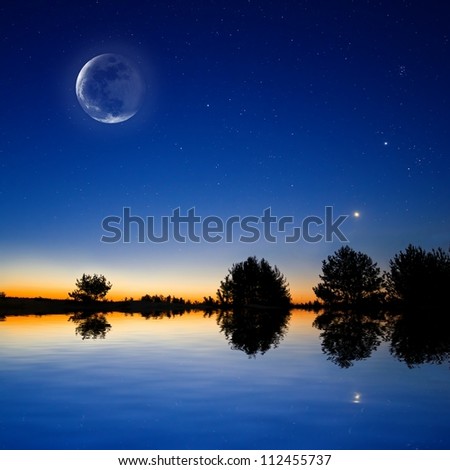 night sky scene reflected in a lake