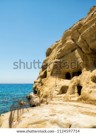 The Caves at Matala beach, Crete Island, Greece 