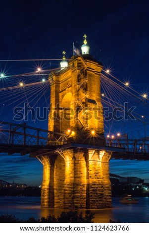 Cincinnati Bridge over the Ohio River at sunset