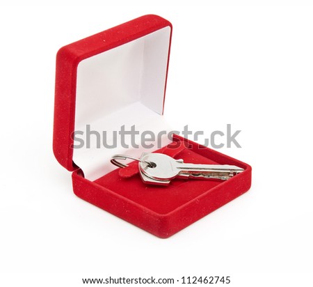 keys in red gift box isolated on a white