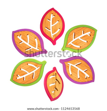 Elements of graphic design "wooden leaves" isolated on white background